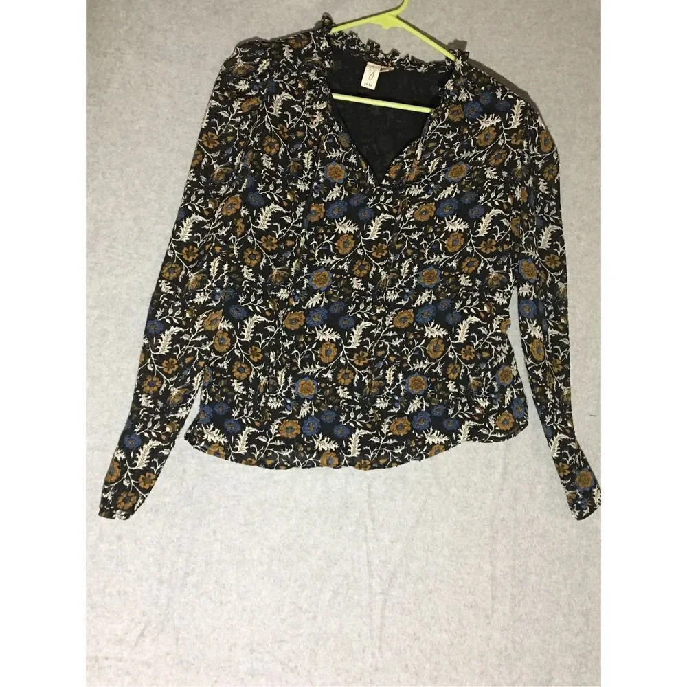 Womens Joie Blouse Size Small Floral Black Blue Yellow Formal Business Career
